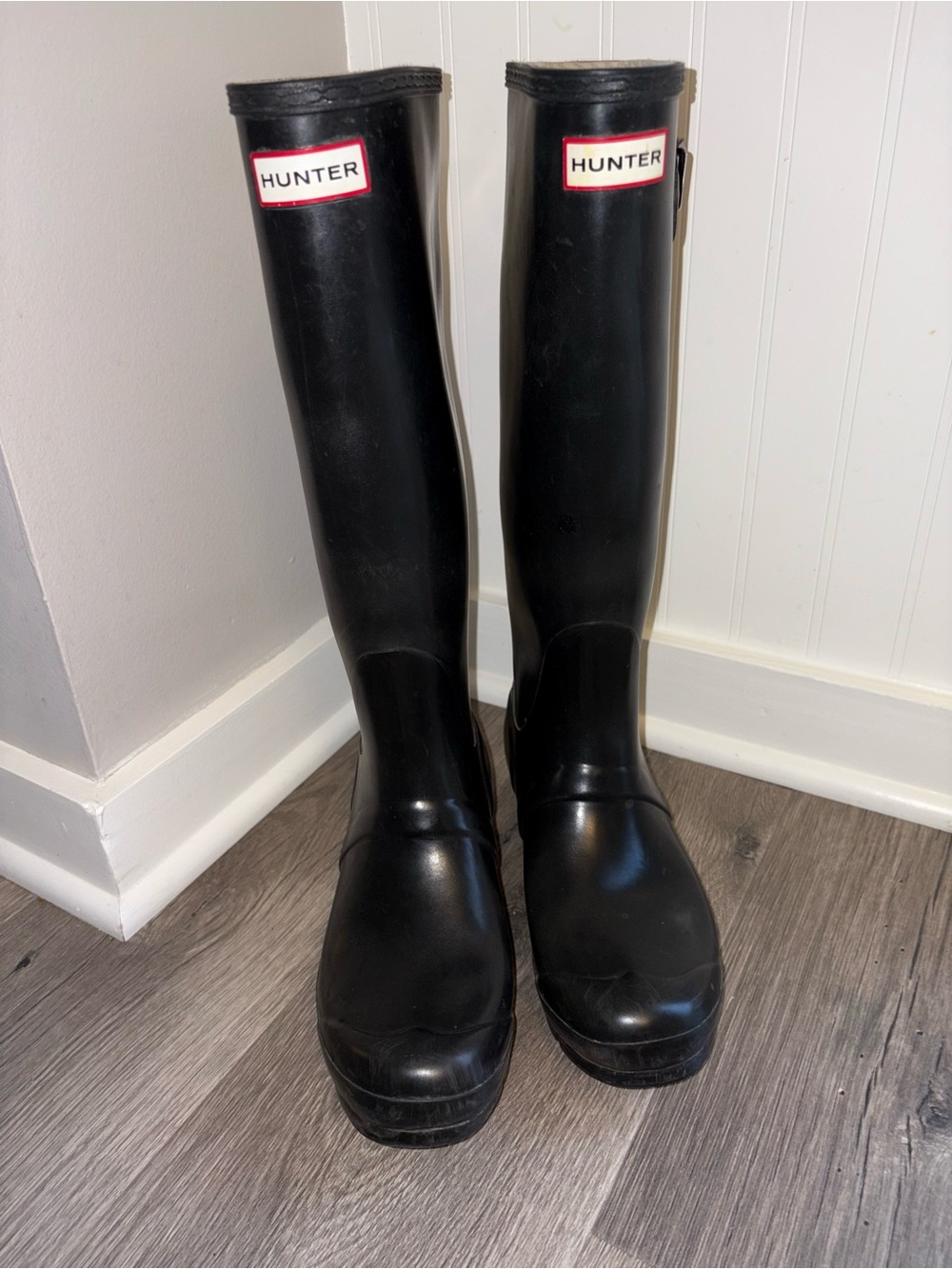 Hunter Tall Gloss Black Rain Boots with Signature Logo